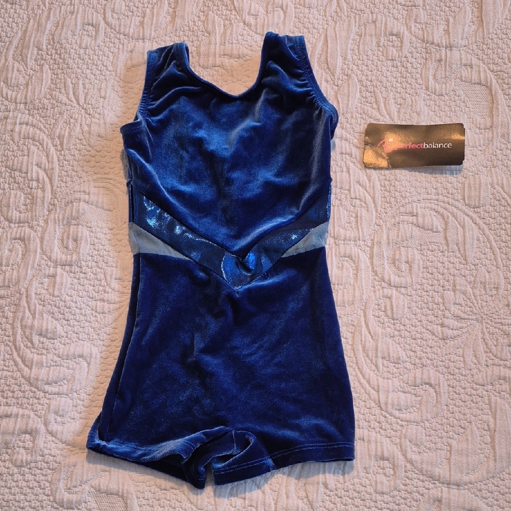 Perfect Balance girls XS child blue velvety leotard NWT